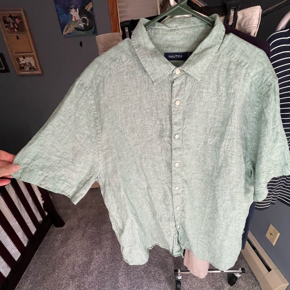 Nautica Men's Linen Short Sleeve Button Up Top